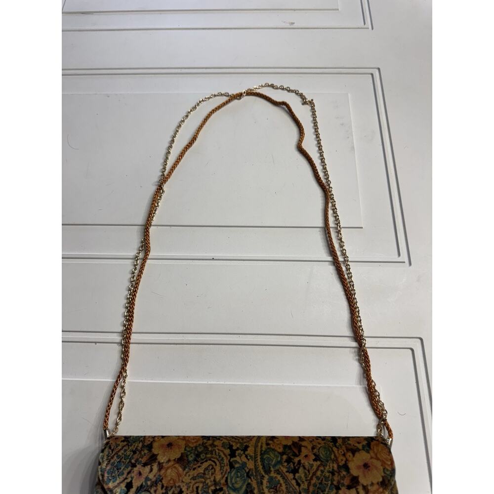 Nina New York Velvet Floral Gold Blue Velvet Clutch Shoulder Bag Rope Chain - Picture 2 of 6